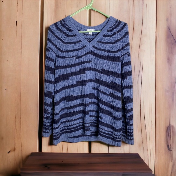 J Jill Sweater Womens Small Blue Black Tiger Stipes Elegant Classic Warm Comfy - Picture 8 of 8